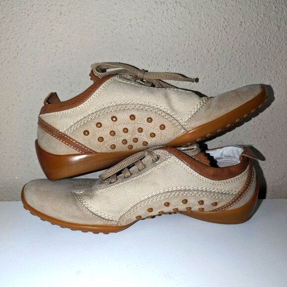 TOD'S Beige Suede Brown Leather Womens Athletic Lace Up Comfort - Picture 2 of 8